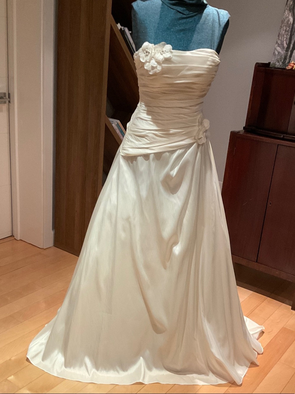 Strapless Cream Bridal Gown with Floral Appliqué